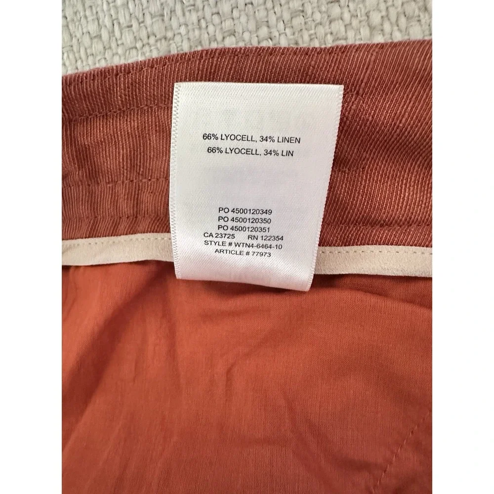 Aritzia Wilfred Allant Cropped Linen Pants Sz 2 Tie Waist Buttons Fly Rust Orang